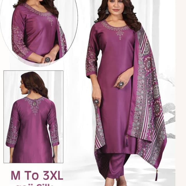 Purple with off-white and hints of gray Salwar Kameez Suit