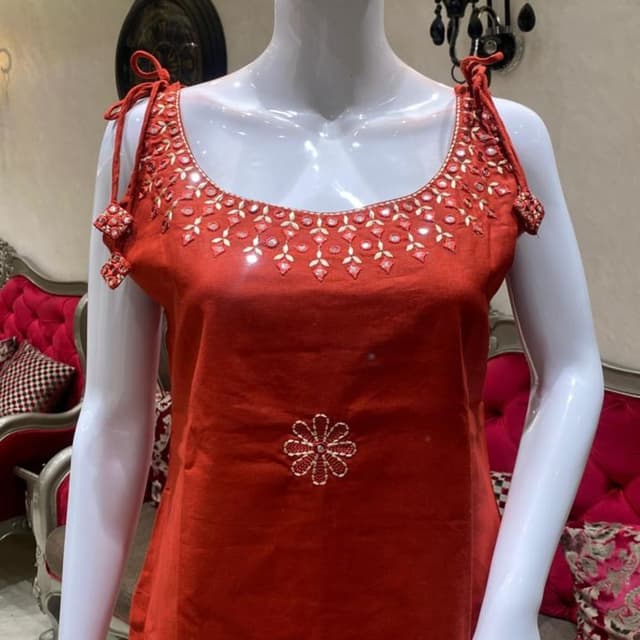 Red with gold and white accents Top