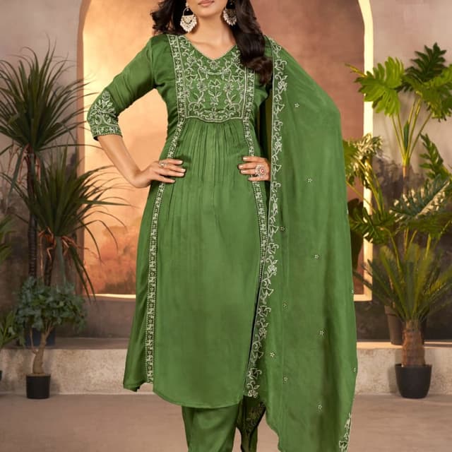 Green and White Salwar Suit