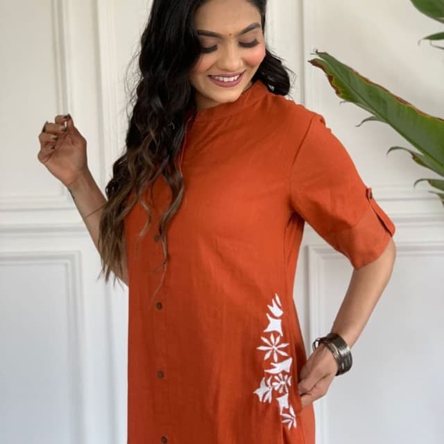 Burnt Orange with White Shirt Dress