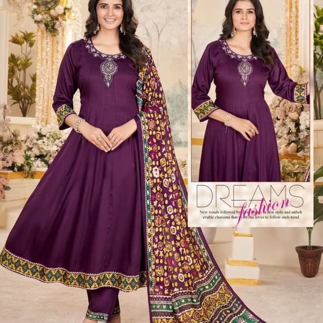 Purple, Yellow, Green Anarkali Suit
