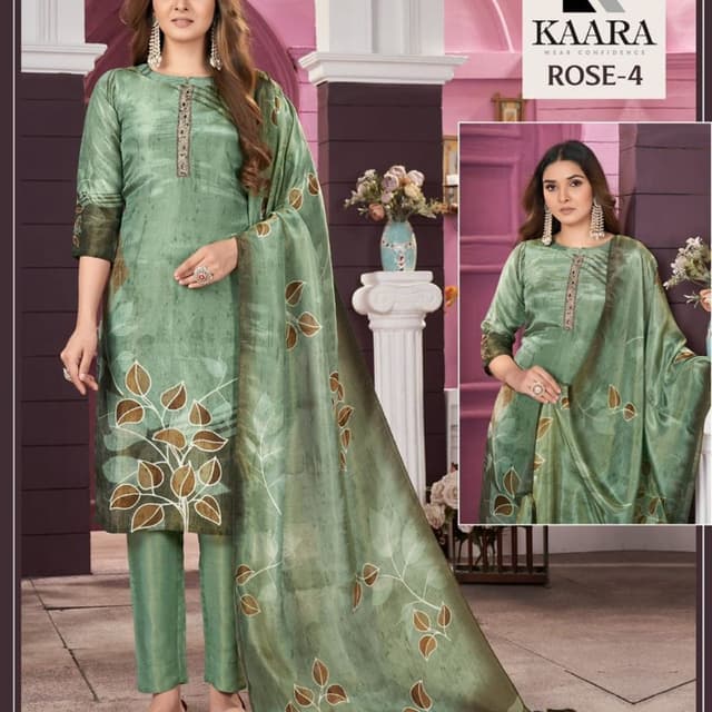 Sage green with brown and off-white accents Salwar Kameez Suit Set