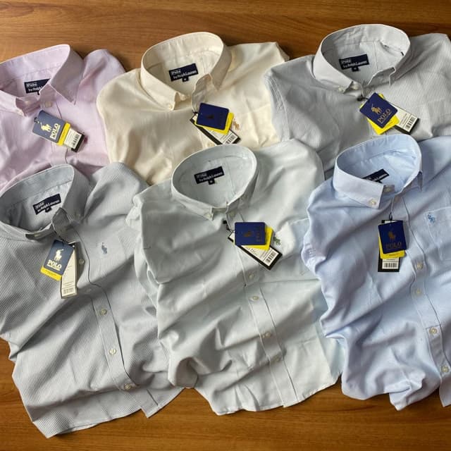 Various pastel shades including light blue, light pink, and cream, with variations of stripes. Shirt