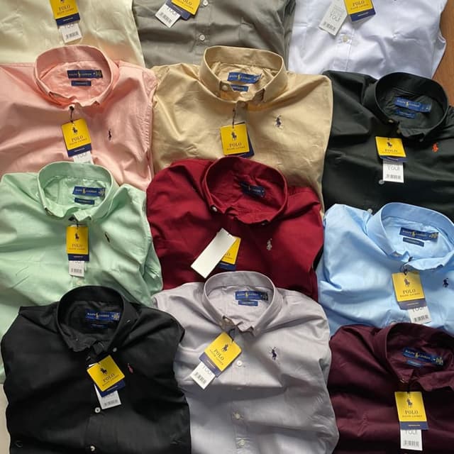 Various solid colors including: white, pink, beige, green, red, blue, black, gray, and burgundy. Shirt