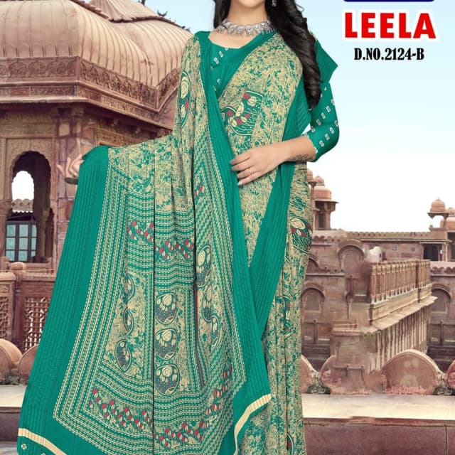 Teal, Beige, Red Saree
