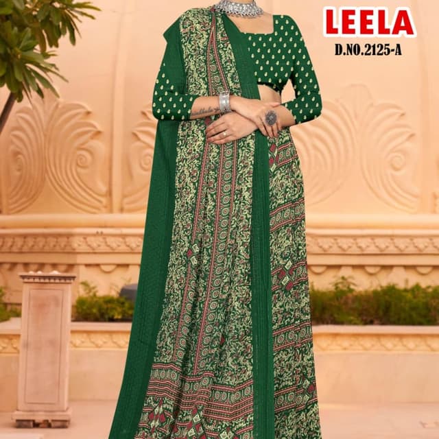 Green, Red, Beige Saree