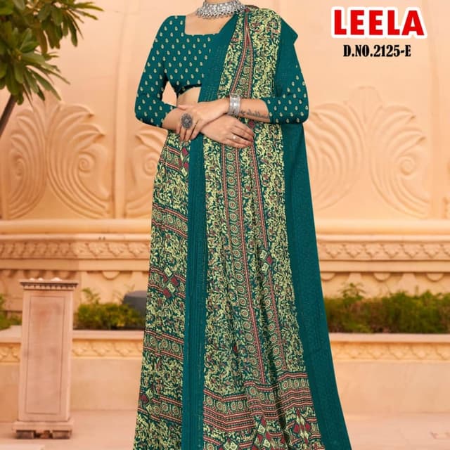 Teal, Green, Red, and Yellow Saree