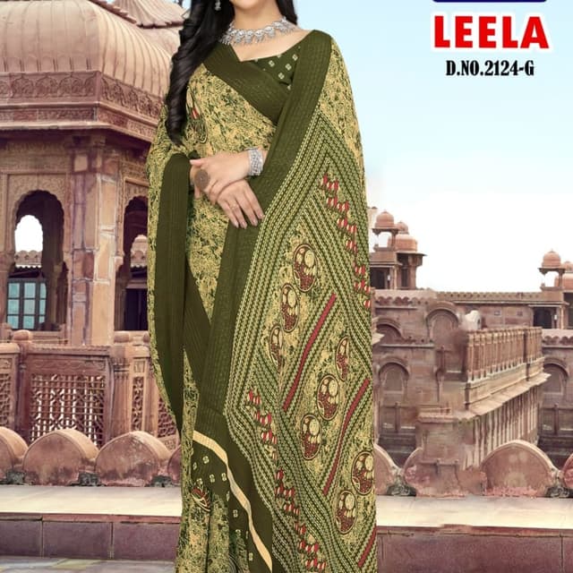 Olive Green, Beige, Red Saree
