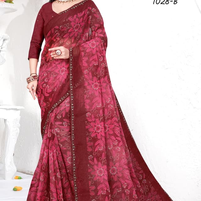 Maroon and Pink Saree