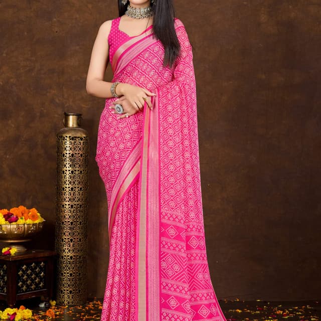 Pink and White Saree