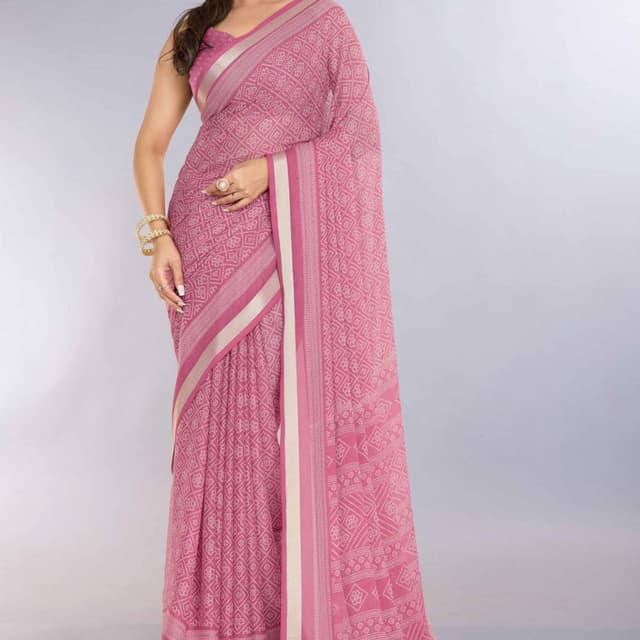 Pink, White, Beige Saree