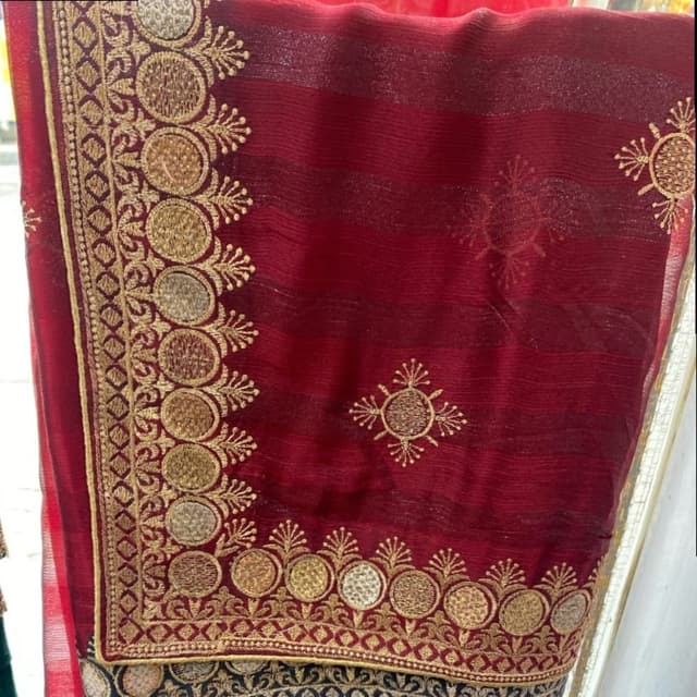 Maroon and Gold Saree