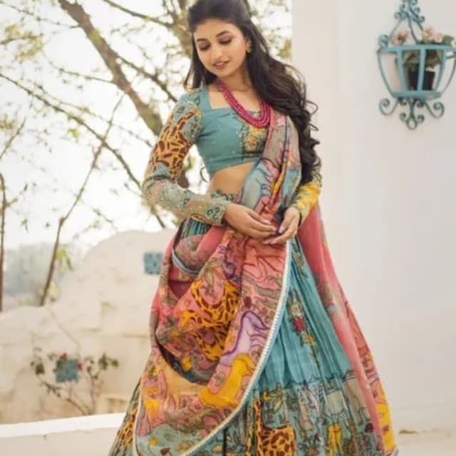 Aqua, Pink, Yellow, Brown Lehenga Choli