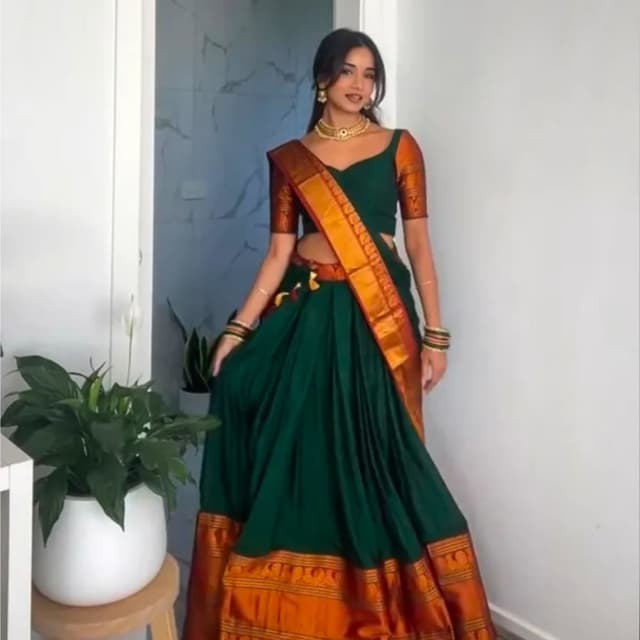 Emerald Green and Orange/Gold Lehenga Choli