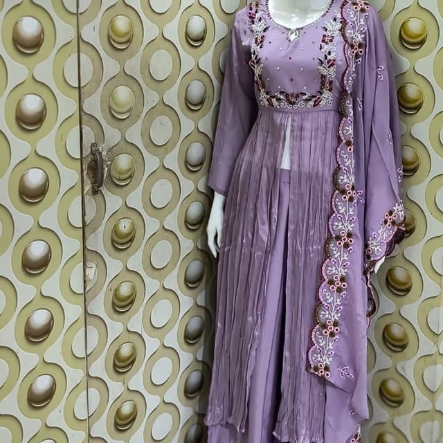 Lavender, White, Brown, Pink Anarkali Suit