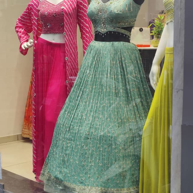 Teal, Gold, Black Lehenga Choli