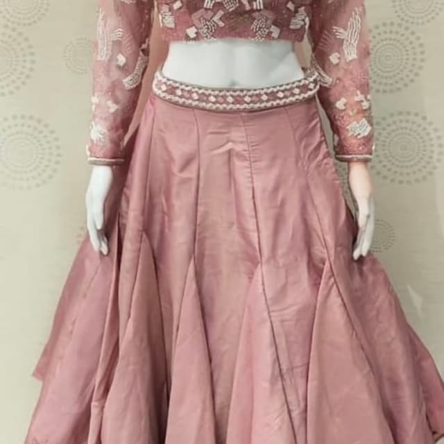 Dusty Rose, White, Beige Lehenga Choli