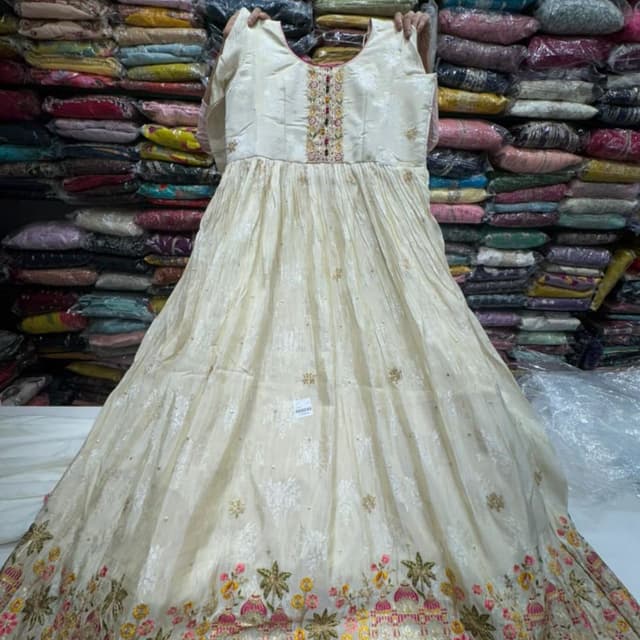 Ivory, gold, pink, yellow, and green Dress