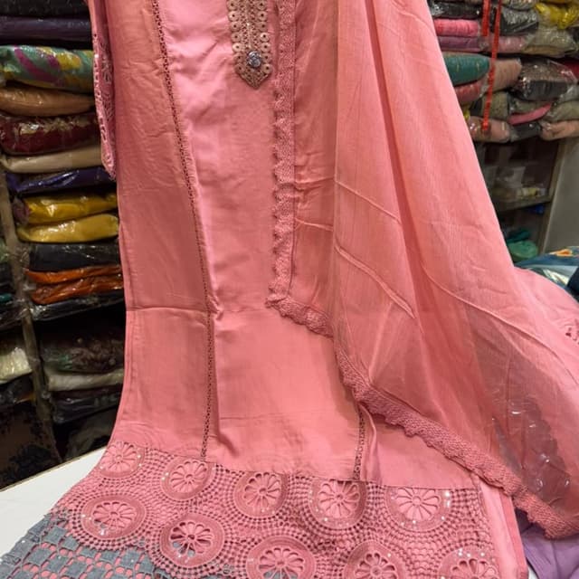 Pink and Gray Kurta with Palazzo and Dupatta