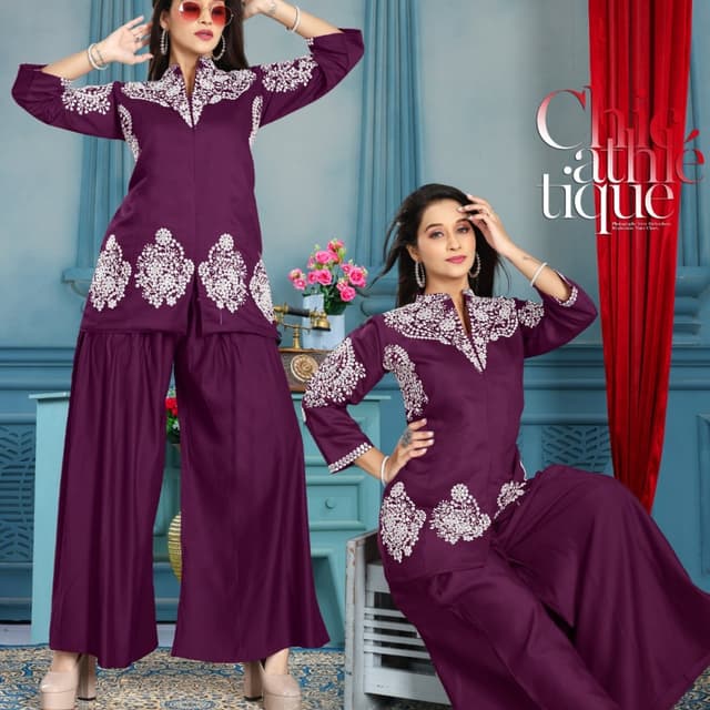 Plum and White Palazzo Suit
