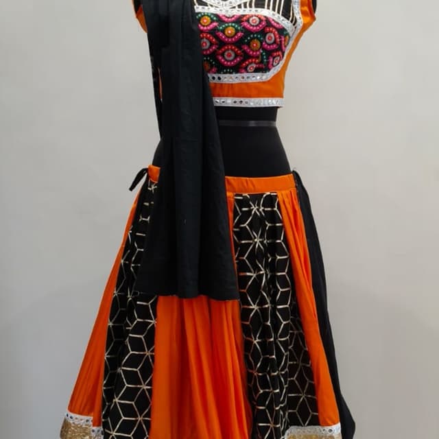 Orange, Black, Gold, Multicolor Lehenga Choli