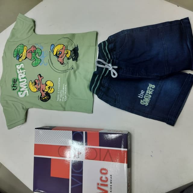 Green, Blue, Yellow, White T-shirt and shorts set