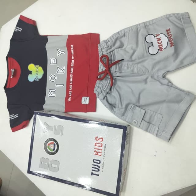 Navy Blue, Gray, Red, and White Kids' Clothing Set