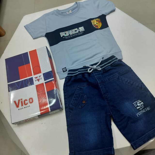 Light Blue, Navy Blue, White, Yellow T-shirt and Shorts Set