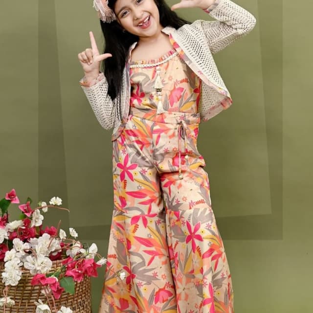 Peach, Pink, Yellow, Orange, White Jumpsuit with Jacket
