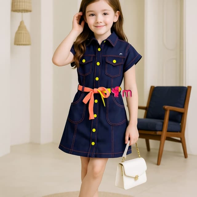 Navy Blue, Yellow, Orange Dress