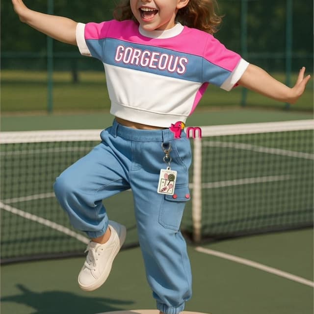 Pink, Blue, White Top and Pants Set