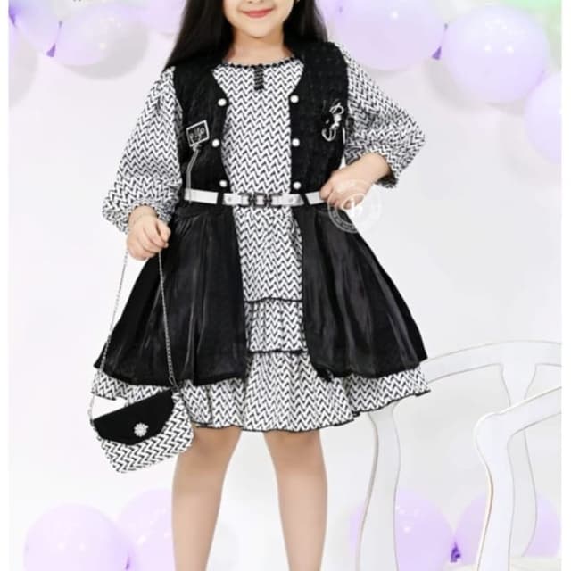 Black and White Dress with Vest and Accessories