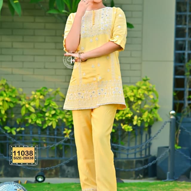 Yellow and White Kurta and Pants Set