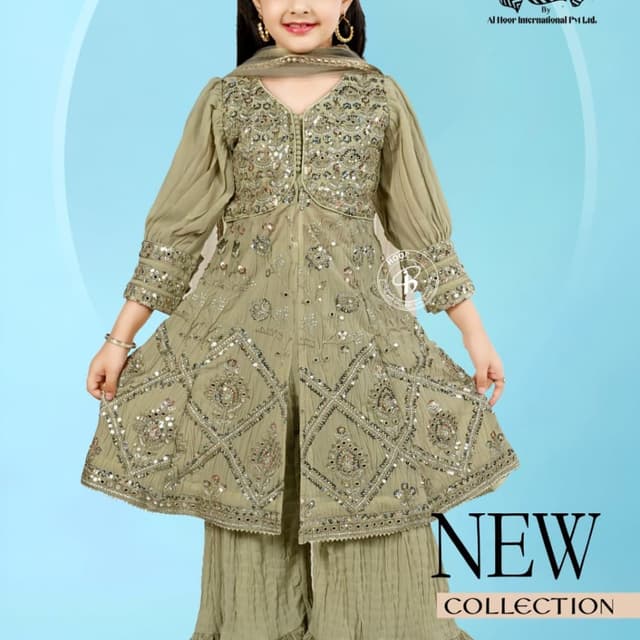 Olive Green with Silver accents Sharara Suit