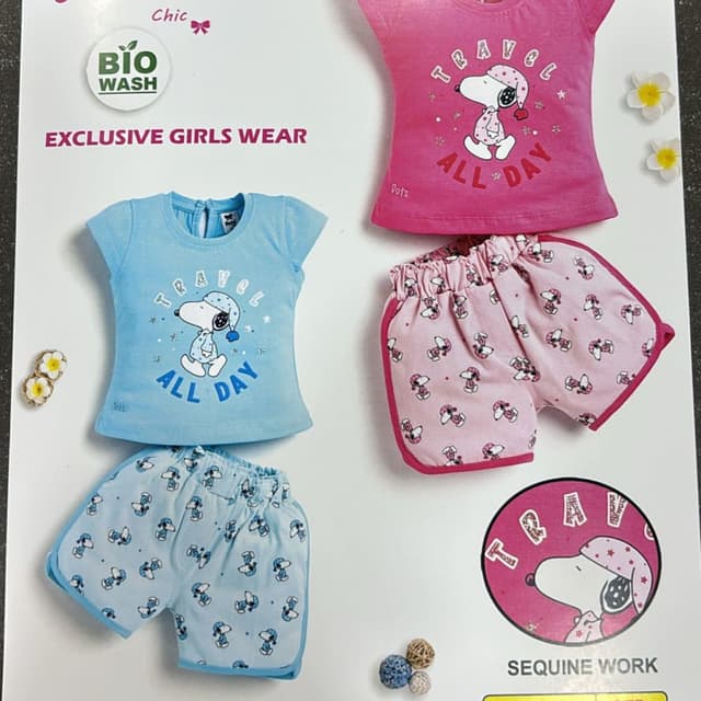 Light Blue and Pink, with white and black accents T-shirt and Shorts set