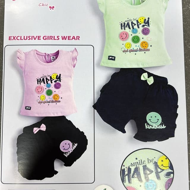 Pink, Light Green, Black T-shirt and shorts set