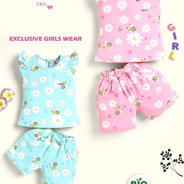 Pink, Light Blue Top and Shorts set