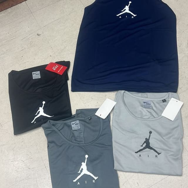 Black, Navy, Gray, and Light Gray with white accents. Tank Top and T-Shirt