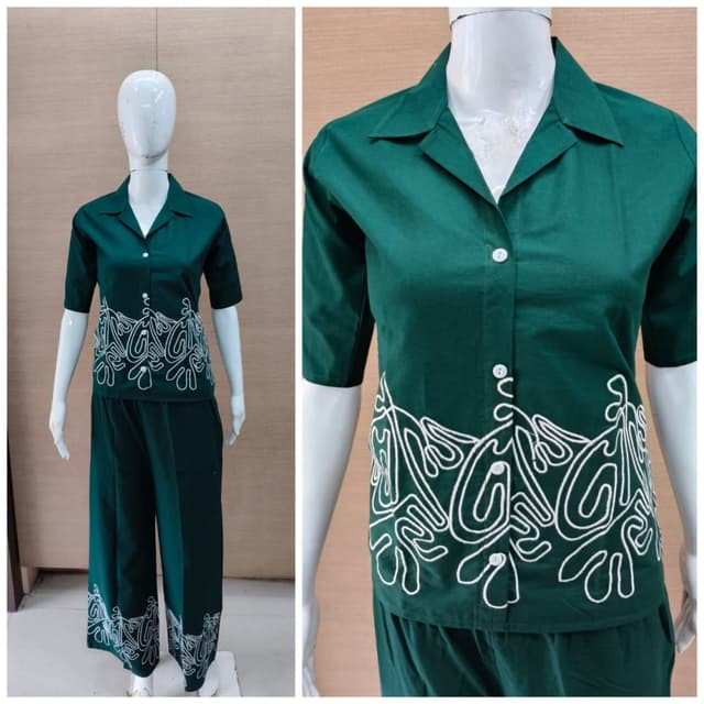 Dark Green with White Co-ord Set