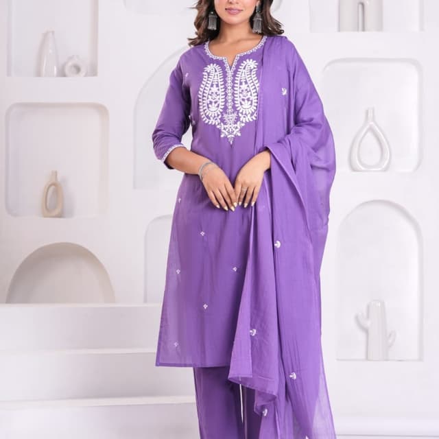 Purple and White Salwar Kameez Suit