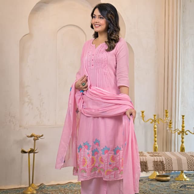 Pink with Blue, Yellow, and Green accents Salwar Suit