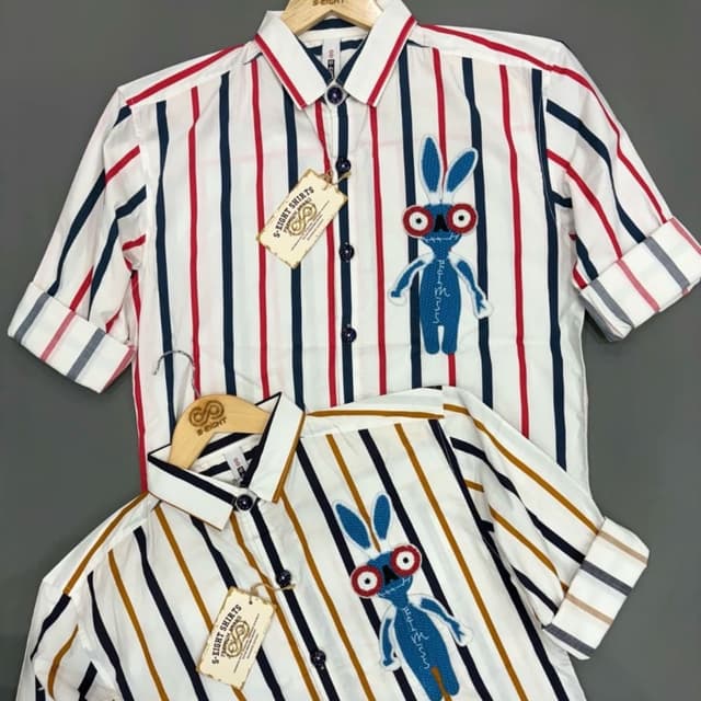White, Red, Navy Blue, and Brown Stripes Shirt