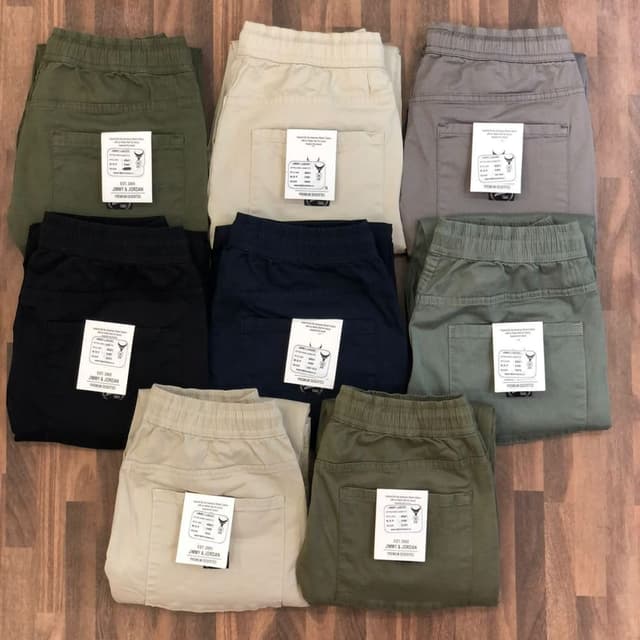 Variety of solid colors including olive green, beige, black, navy blue, light grey, and a darker shade of olive green Jogger Pants