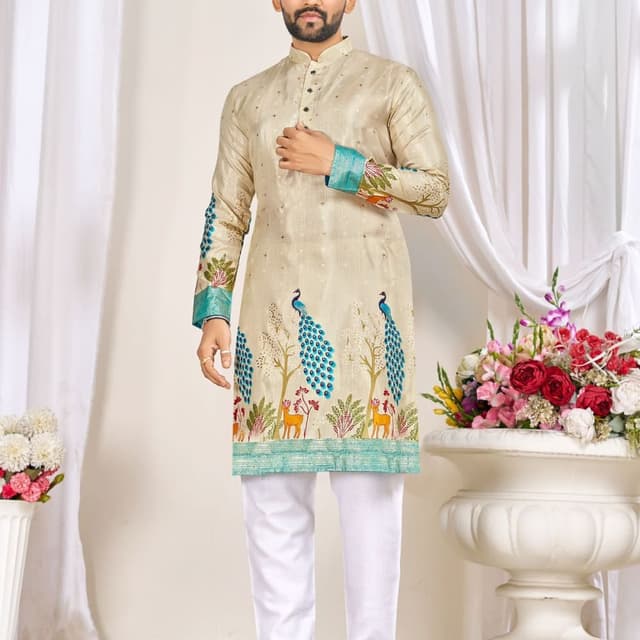Beige, Teal, Blue, Orange, Green Kurta