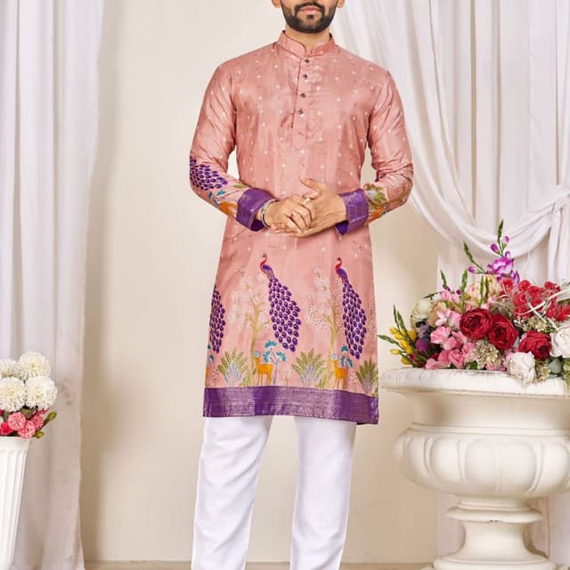 Peach, Purple, White, Green, Yellow Kurta