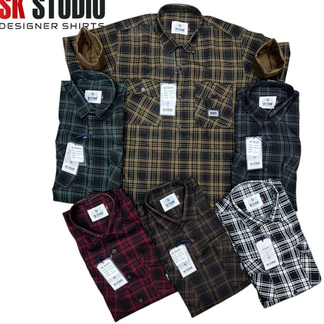 Various plaid patterns in shades of black, brown, green, red, and white Shirt