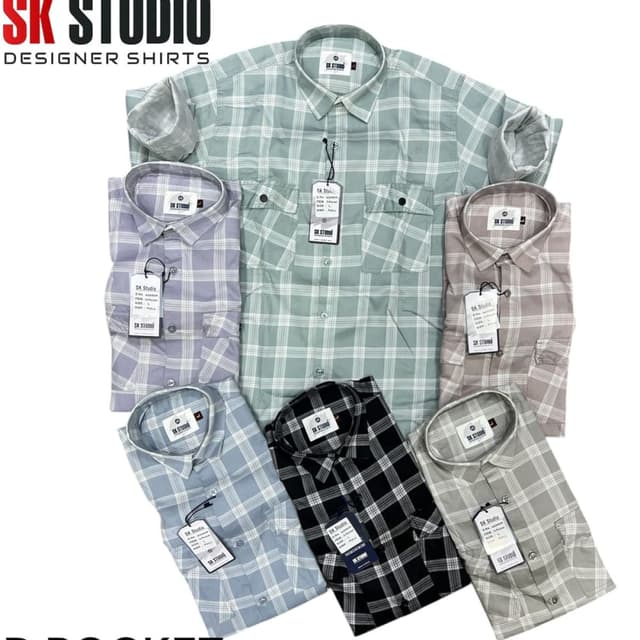 Various pastel shades including blue, green, gray, black, and beige, all with white accents Shirt