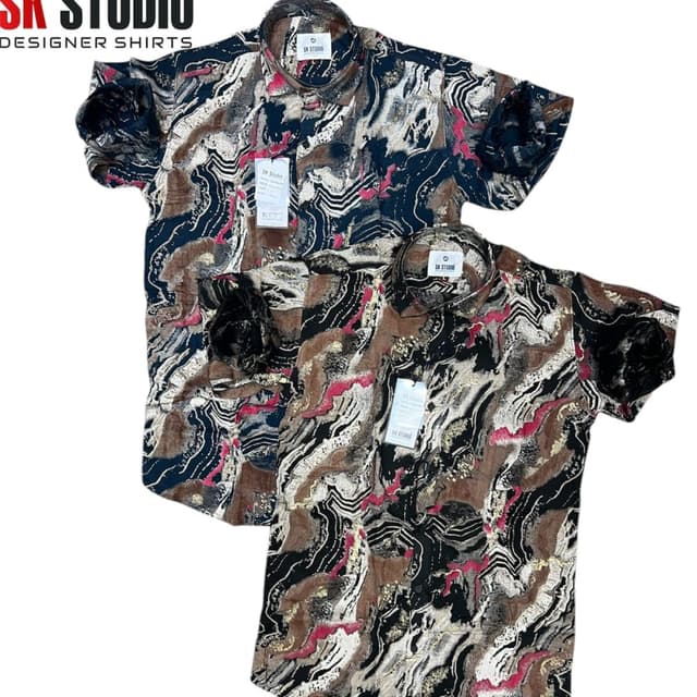 Brown, black, navy blue, red, gold and white Shirt