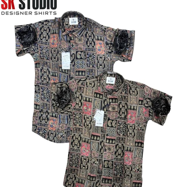 Black, Brown, Red, Orange, Blue, and Beige Shirt