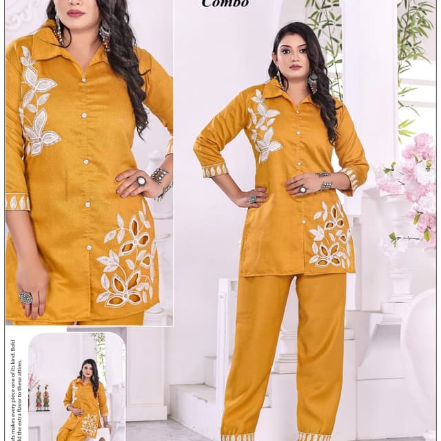Mustard Yellow and White Kurta and Pant Set